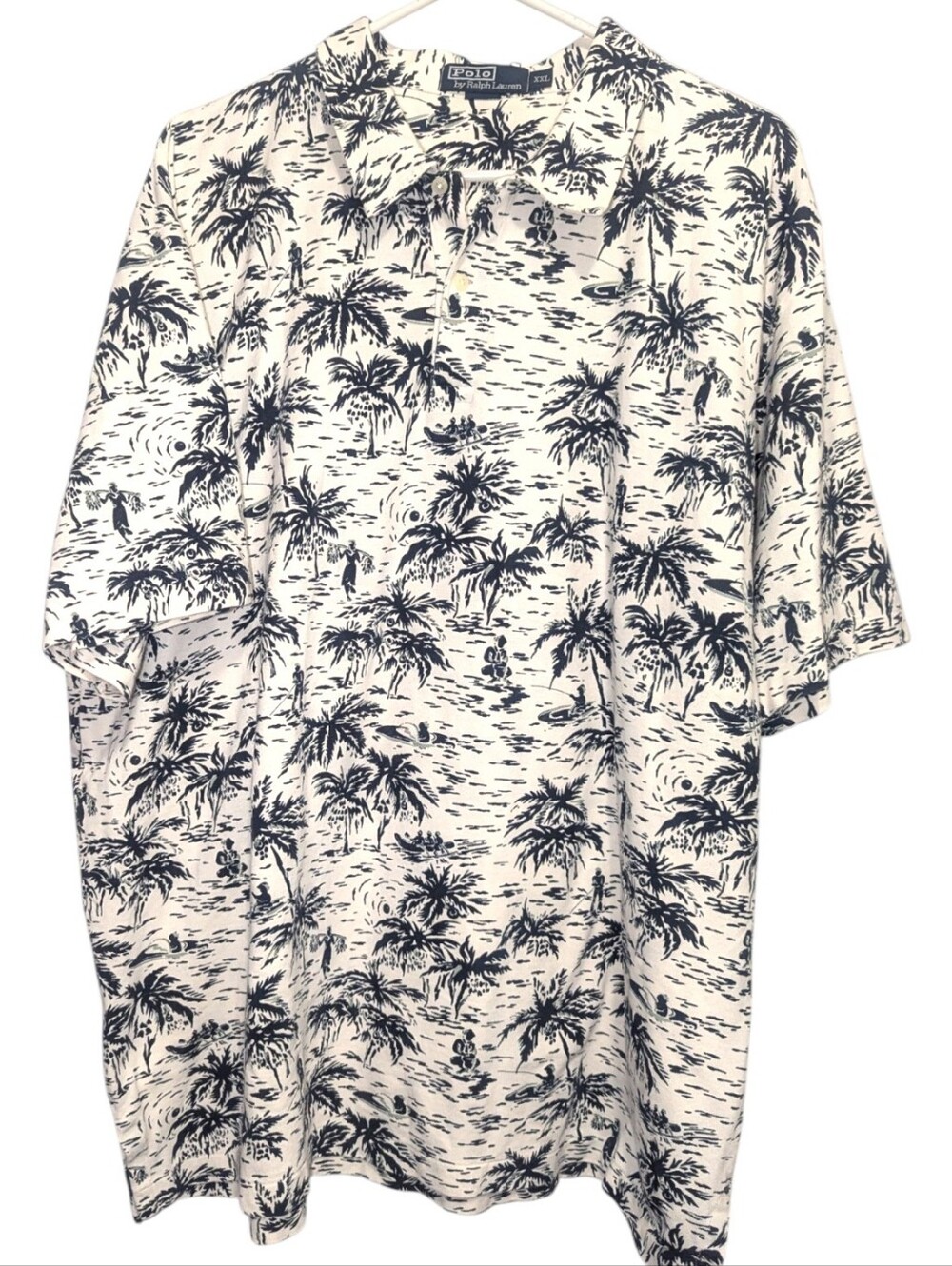 Vintage Polo Ralph Lauren Polo Shirt Mens  Blue Island Floral Hawaiian XXL